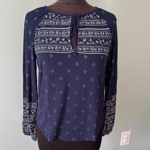 Lucky Brand Navy Patterned Blouse